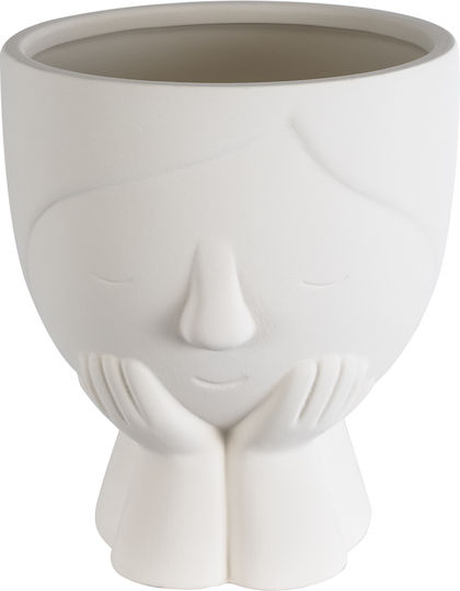 GloboStar Tokyo Ghiveci Ceramică Alb cu suport 16x16x19εκ.