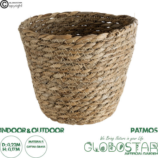 GloboStar Patmos Саксия Ратан Кафяв Със стойка 22x22x17εκ.