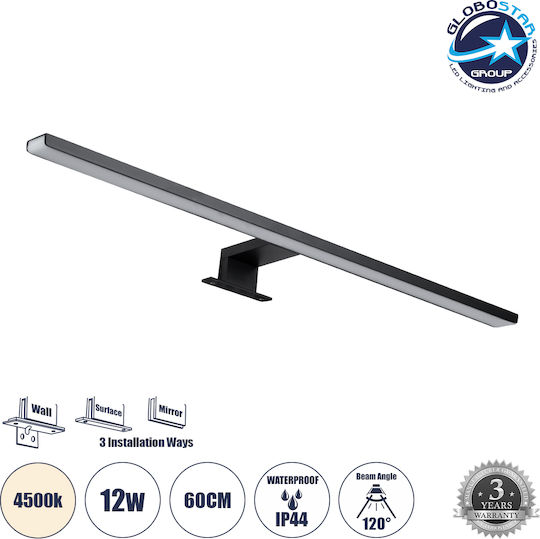 GloboStar Nina Modern Lamp Bathroom with Integrated LED and Natural White Light Black 60x4cm