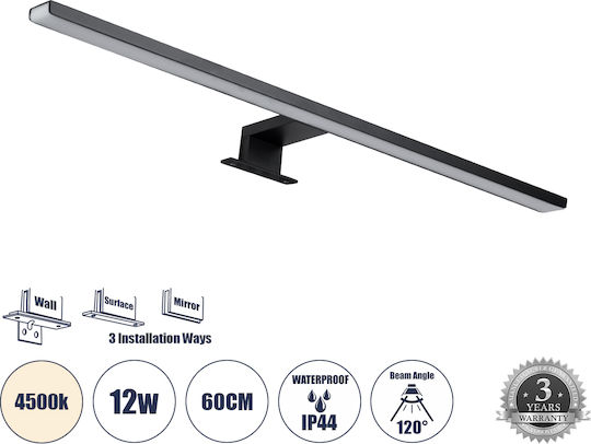 GloboStar Nina Modern Lamp Bathroom with Integrated LED and Natural White Light Black 60x4cm