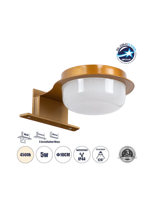 GloboStar Kiara Modern Lamp Bathroom with Integrated LED and Natural White Light Gold 13x3x3cm
