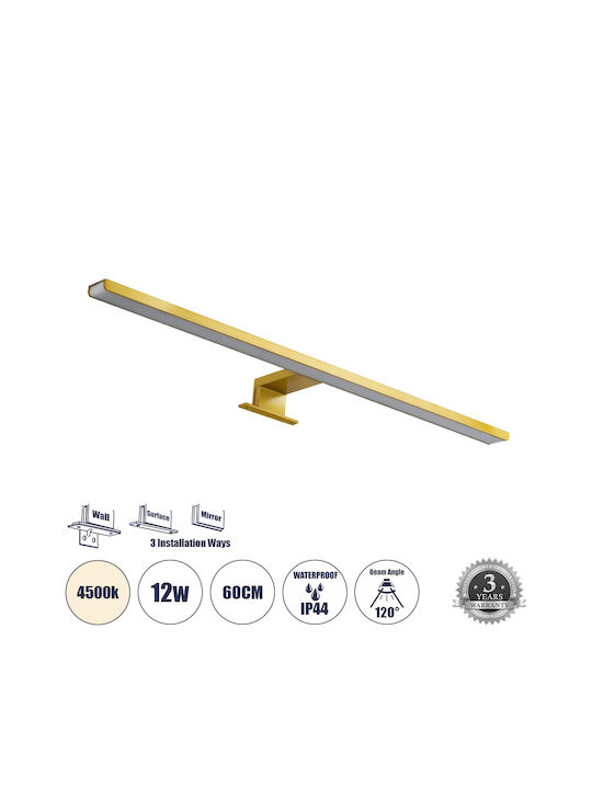 GloboStar Nina Modern Lamp Bathroom with Integrated LED and Natural White Light Gold 60x10.5x4cm
