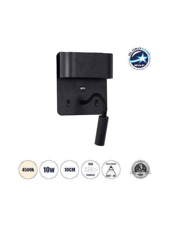 GloboStar Ibis Modern Lamp Wall with Integrated LED and Natural White Light Black 10x18cm