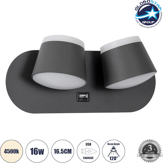 GloboStar Regency Modern Lamp Wall with Integrated LED and Natural White Light Gray 16.5x10cm