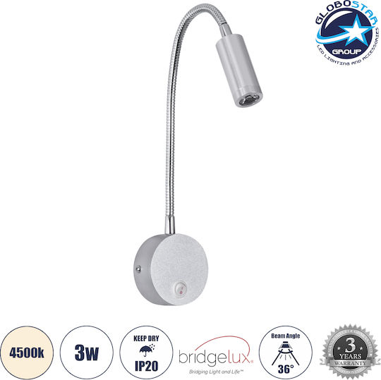 GloboStar Goose Единично LED Неутрално бяло Спот в Сребрист Цвят