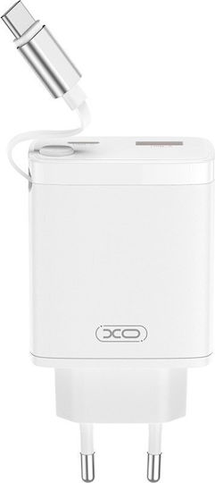 XO Ladegerät mit integriertem Kabel mit USB-A Anschluss und USB-C Anschluss USB-C 30W Stromlieferung Weißs (CE31)