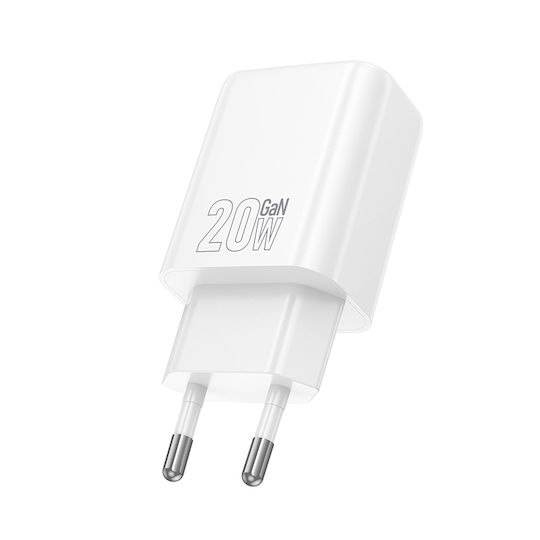 Hoco Ladegerät ohne Kabel mit USB-A Anschluss und USB-C Anschluss 20W Stromlieferung / Schnellaufladung 3.0 Weißs (N61)