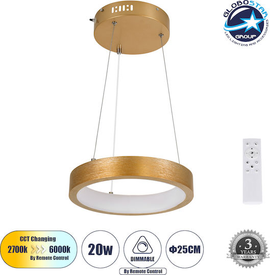 GloboStar Nemesis Κρεμαστό Φωτιστικό Χρυσό LED με Ρυθμιζόμενο Λευκό Φως 31x31εκ.