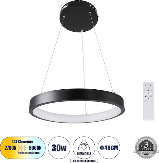 GloboStar Nemesis Κρεμαστό Φωτιστικό Μαύρο LED με Ρυθμιζόμενο Λευκό Φως 40x40εκ.
