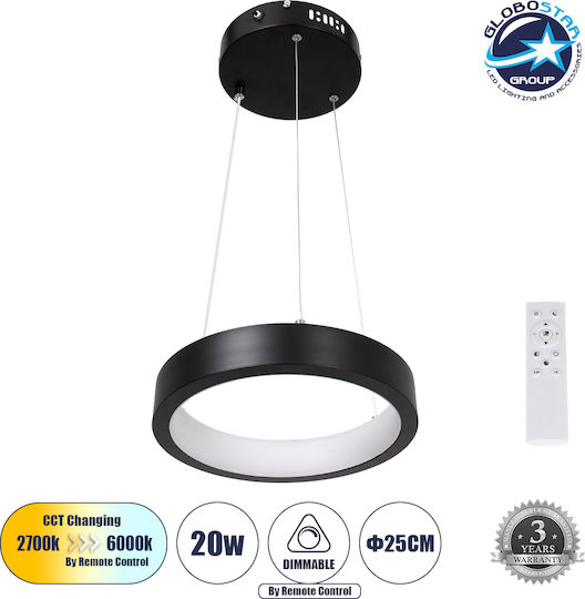 GloboStar Nemesis Κρεμαστό Φωτιστικό Μαύρο LED με Ρυθμιζόμενο Λευκό Φως 31x31εκ.