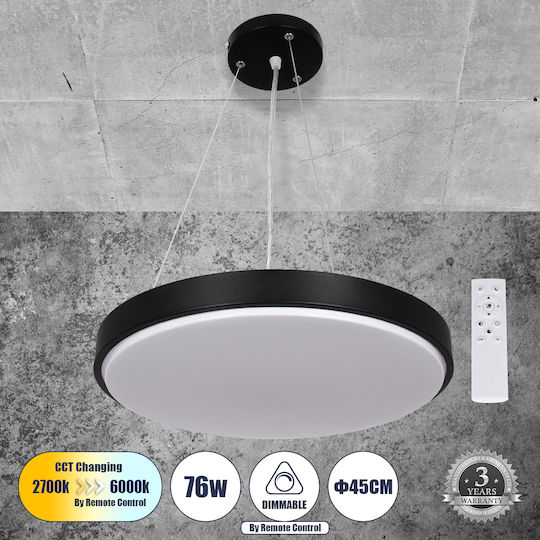 GloboStar Casper Black LED Ceiling Light with Warm to Cool White Light 45x45cm