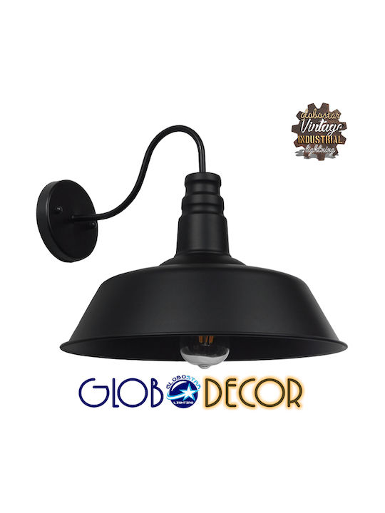 GloboStar Индустриално Светлинно Тяло За Стена с Цокъл E27 Черно 42x36x36см