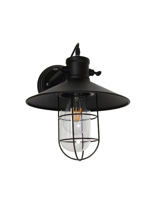 GloboStar Vinty Industrial Φωτιστικό Τοίχου με Ντουί E27 Μαύρο 27x33εκ.
