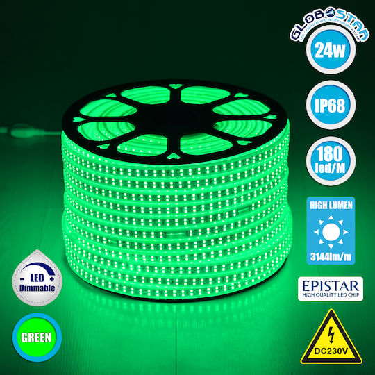 GloboStar Αδιάβροχη Ταινία LED 220V Πράσινο Φως 1m Τύπου SMD2835