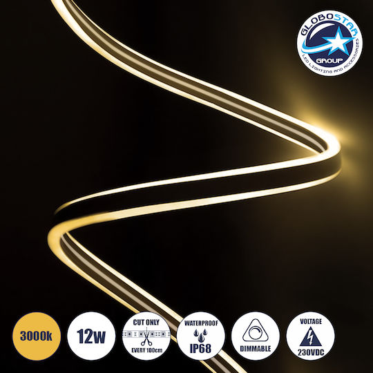 GloboStar Αδιάβροχη Ταινία LED Double-Sided 220V Θερμό Λευκό Φως 1m Neon Flex