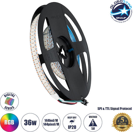 GloboStar LED Лента 5V RGB Светлина 2м Тип SMD5050