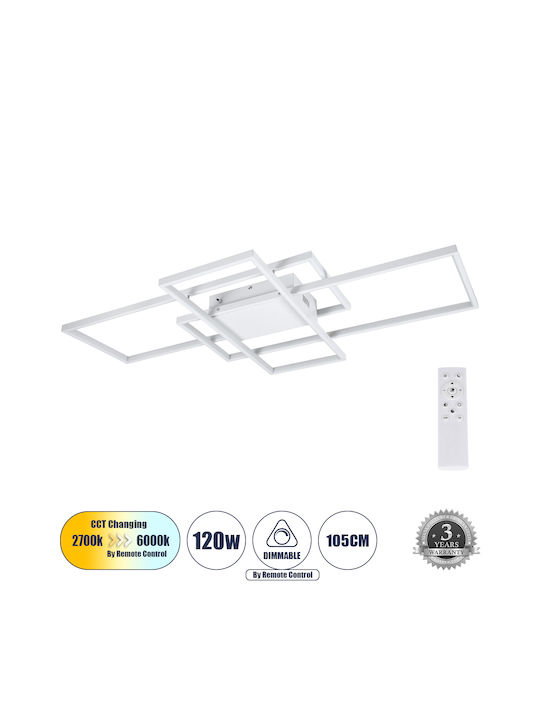 GloboStar Quadra Ceiling Mount Light 105cm White with Integrated LED and Remote Control