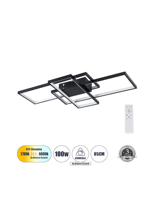 GloboStar Quadra Ceiling Mount Light 85cm Black with Integrated LED and Remote Control