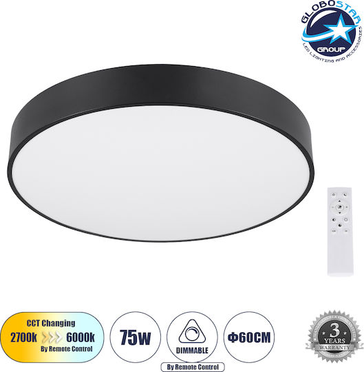 GloboStar Burton 61202-S Deckenleuchte 60cm Schwarz mit Integrierter LED und Fernbedienung