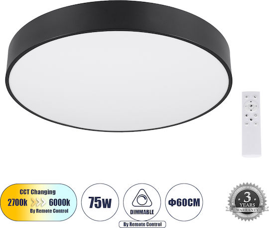 GloboStar Burton 61202-S Deckenleuchte 60cm Schwarz mit Integrierter LED und Fernbedienung