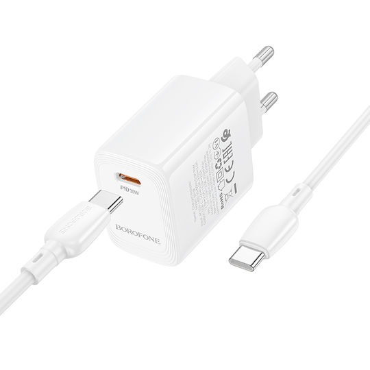 Borofone Charger with USB-C Port and Cable USB-C - USB-C 30W Power Delivery / Quick Charge 3.0 Whites (BN28)