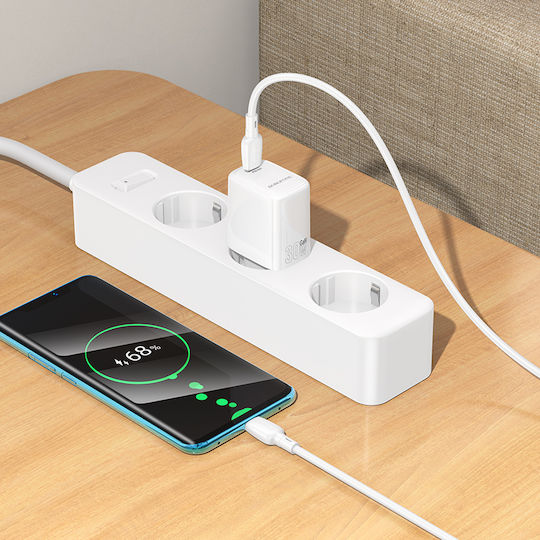 Borofone Charger with USB-C Port and Cable USB-C - USB-C 30W Power Delivery / Quick Charge 3.0 Whites (BN28)