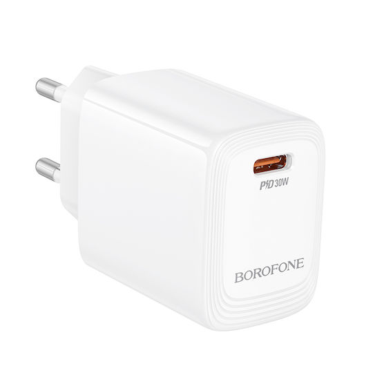 Borofone Charger Without Cable with USB-C Port 30W Power Delivery / Quick Charge 3.0 Whites (BN28)