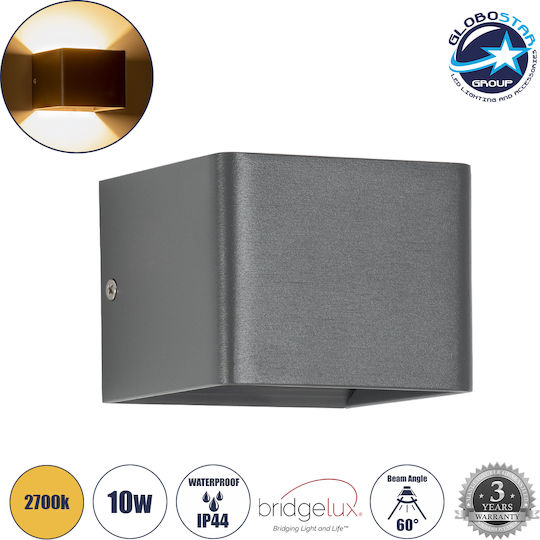GloboStar Circoa Επιτοίχια Εξωτερική Πλαφονιέρα LED IP44 10W με Θερμό Λευκό Φως Διπλής Δέσμης 10x8x10εκ.