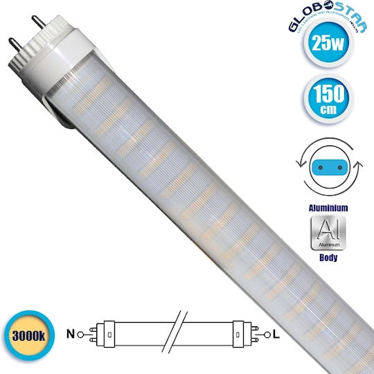 GloboStar LED-Lampe 25W Röhrenform 150εκ. für Fassung G13 und Form T8 Warmes Weiß 2300lm