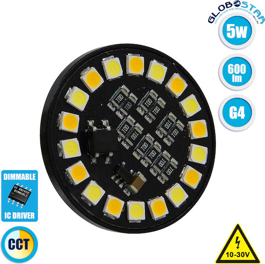 GloboStar LED-Lampe 5W für Fassung G4 Warmes Weiß 600lm Dimmbar
