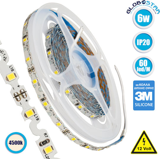 GloboStar Ταινία LED 12V Φυσικό Λευκό Φως 5m Τύπου SMD2835