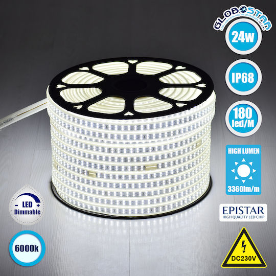 GloboStar Rezistent la apă Bandă LED 220V Alb Rece Lumină 1m Tip SMD2835