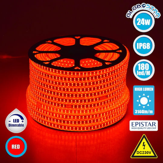 GloboStar Waterproof LED Strip 220V Red Light 1m Type SMD2835