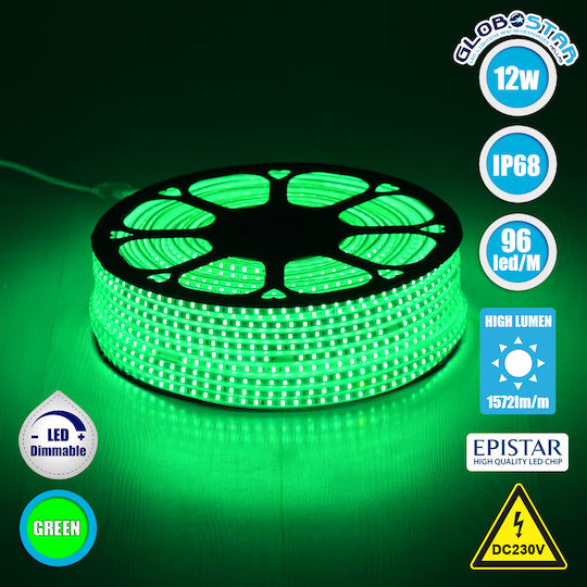 GloboStar Αδιάβροχη Ταινία LED 220V Πράσινο Φως 1m Τύπου SMD2835
