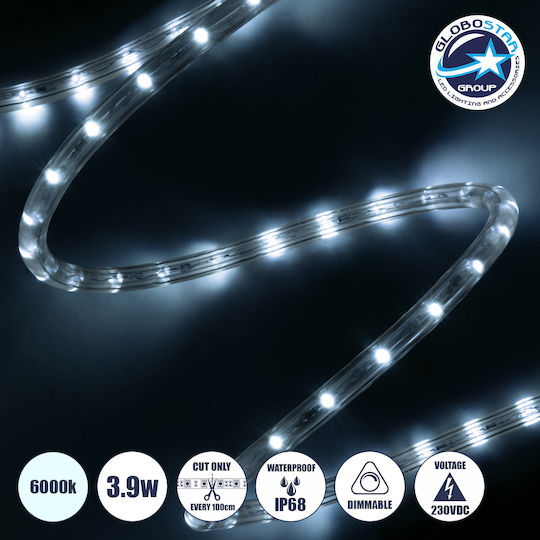 GloboStar Αδιάβροχη Ταινία LED 220V Ψυχρό Λευκό Φως 1m