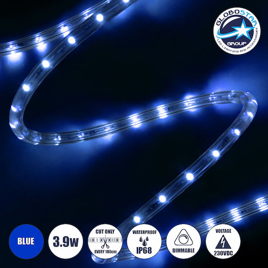 GloboStar Rezistent la apă Bandă LED 220V Albastru Lumină 1m
