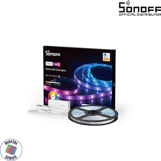 GloboStar Smart Ταινία LED Wi-Fi 5V RGB Φως 5m Τύπου SMD5050 με Τροφοδοτικό