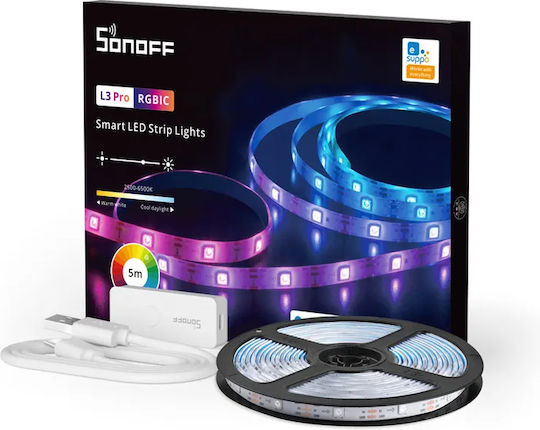 GloboStar Smart Ταινία LED Wi-Fi 5V RGB Φως 5m Τύπου SMD5050 με Τροφοδοτικό
