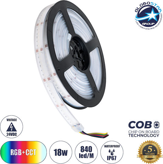 GloboStar Αδιάβροχη Ταινία LED 24V RGBW Φως 1m Τύπου COB