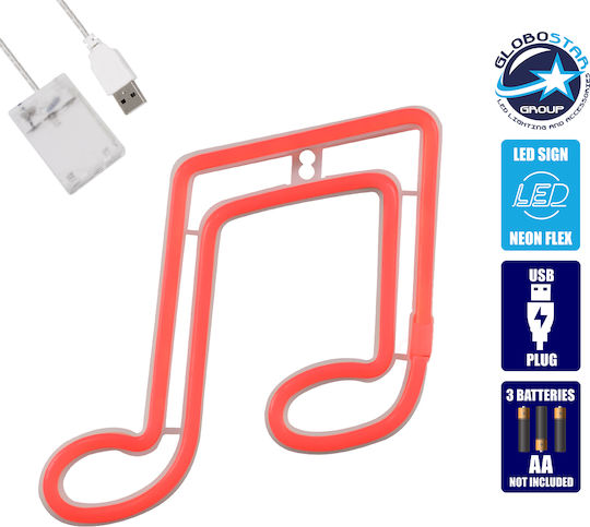 GloboStar Neon Διακοσμητικό Φωτιστικό Music Note LED Φιγούρα 19x19x23εκ.