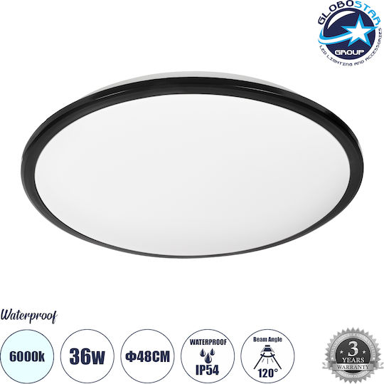 GloboStar Tuffin Deckenleuchte Montieren Badezimmer 48cm Schwarz mit Integrierter LED