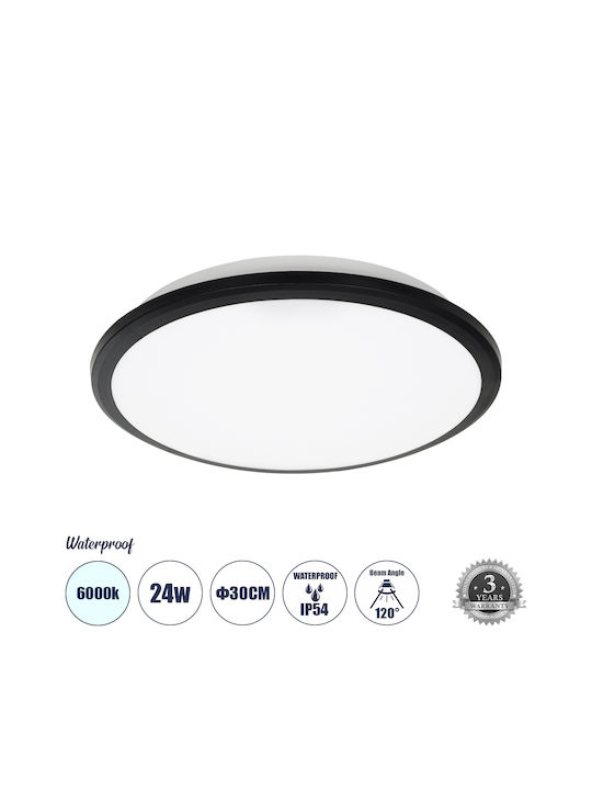 GloboStar Tuffin Bathroom Ceiling Mount Light 30cm Black With Integrated LED