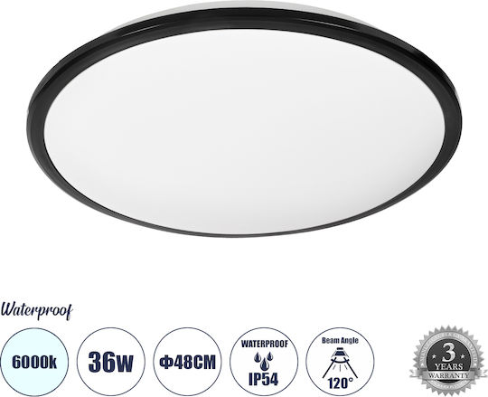 GloboStar Tuffin Deckenleuchte Montieren Badezimmer 48cm Schwarz mit Integrierter LED