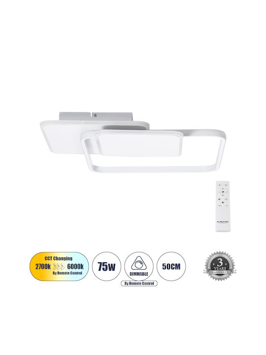 GloboStar Squaro Deckenleuchte 51cm Weiß mit Integrierter LED und Fernbedienung