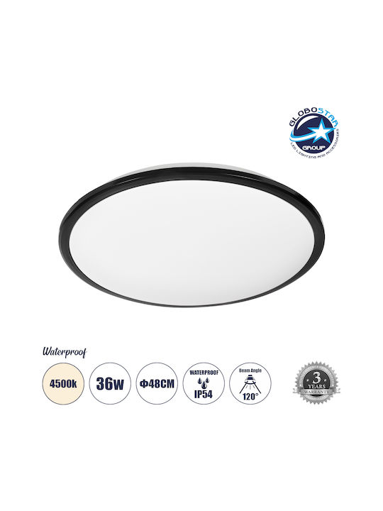 GloboStar Tuffin Plafonieră De Tavan Pentru Baie 48 Cm Neagră Cu LED Integrat