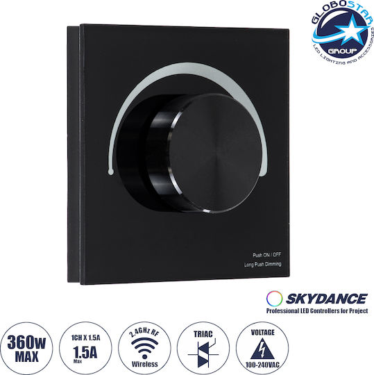 GloboStar Skydance Димер Превключвател с LED Циферблат Ротационен 360W в Черен Цвят