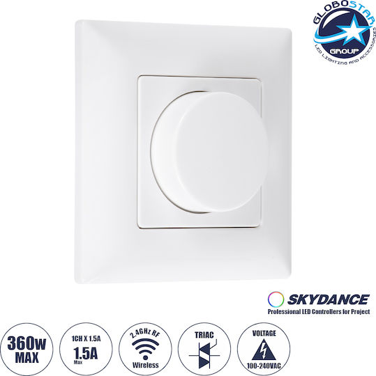 GloboStar Skydance Dimmer Switch with LED Frame Rotary 360W in White Color
