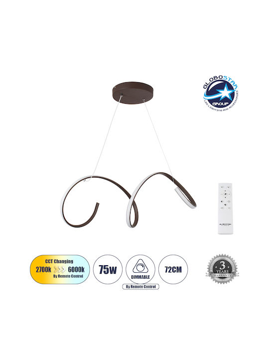GloboStar Spirale Κρεμαστό Φωτιστικό Καφέ LED με Ρυθμιζόμενο Λευκό Φως 72x25x30εκ.