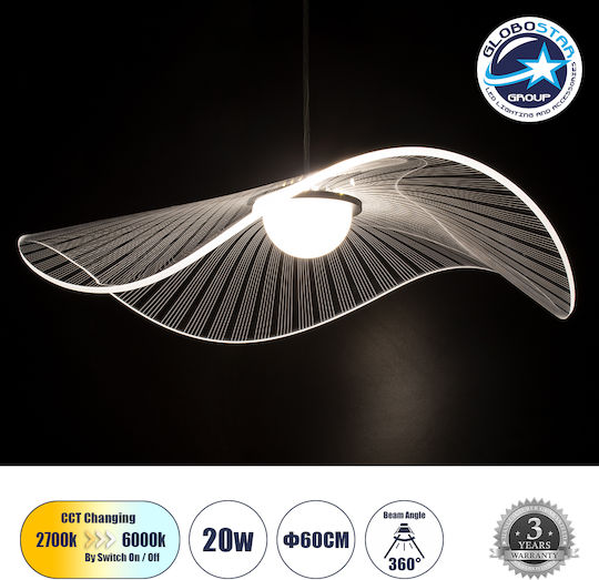 GloboStar Acrylica Висящо Таванно Осветително Тяло Черно LED с Регулируемо Бяло Светлина 66x66x15см