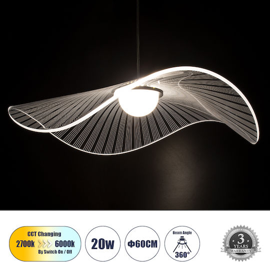 GloboStar Acrylica Висящо Таванно Осветително Тяло Черно LED с Регулируемо Бяло Светлина 66x66x15см